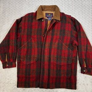 Vintage GANT Red Black Flannel Jacket The Tartan Bomber Sz L Full Zip Chore Wool